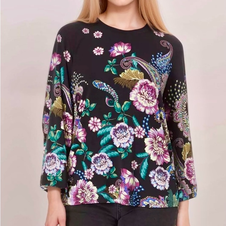 New Johnny Was The Janie Favorite V-Neck Kimono Sleeve Tee Floral Size L